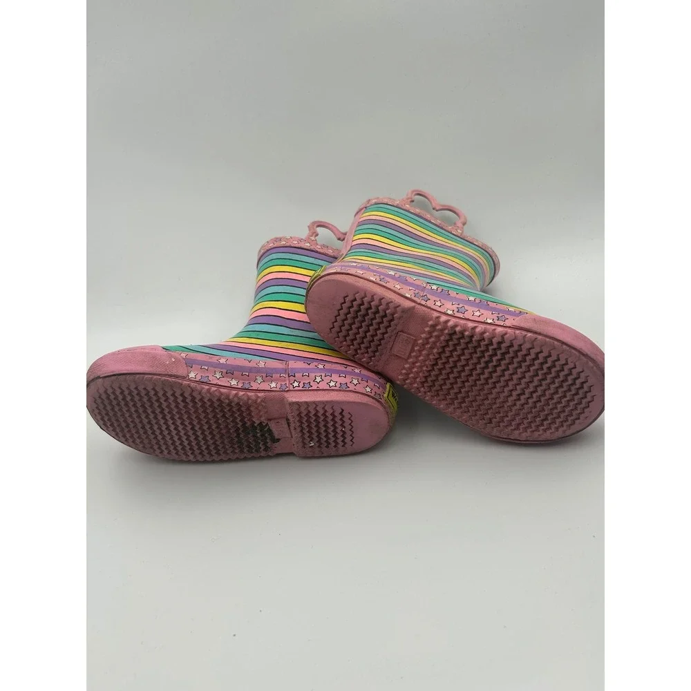 Disney Western Chief Minnie Mouse Rainbow Stripe Rain Boots Girls Size 9/10